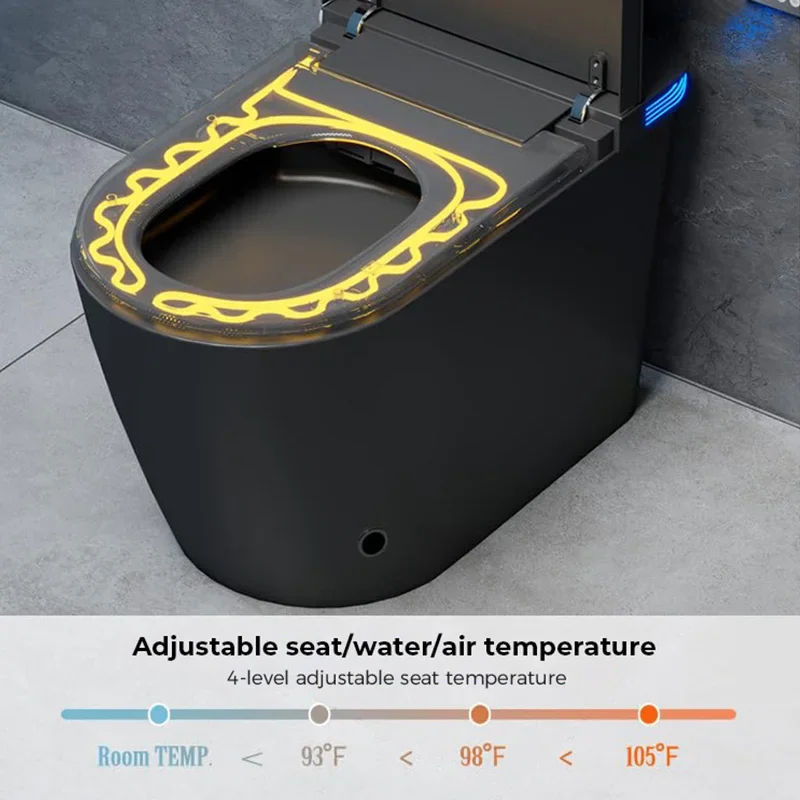 YYHC-Modern Black Smart Toilet with Automatic Open/Close Lid Tankless Toilet with Warm Air Drying Auto Flushing Water Closet 6