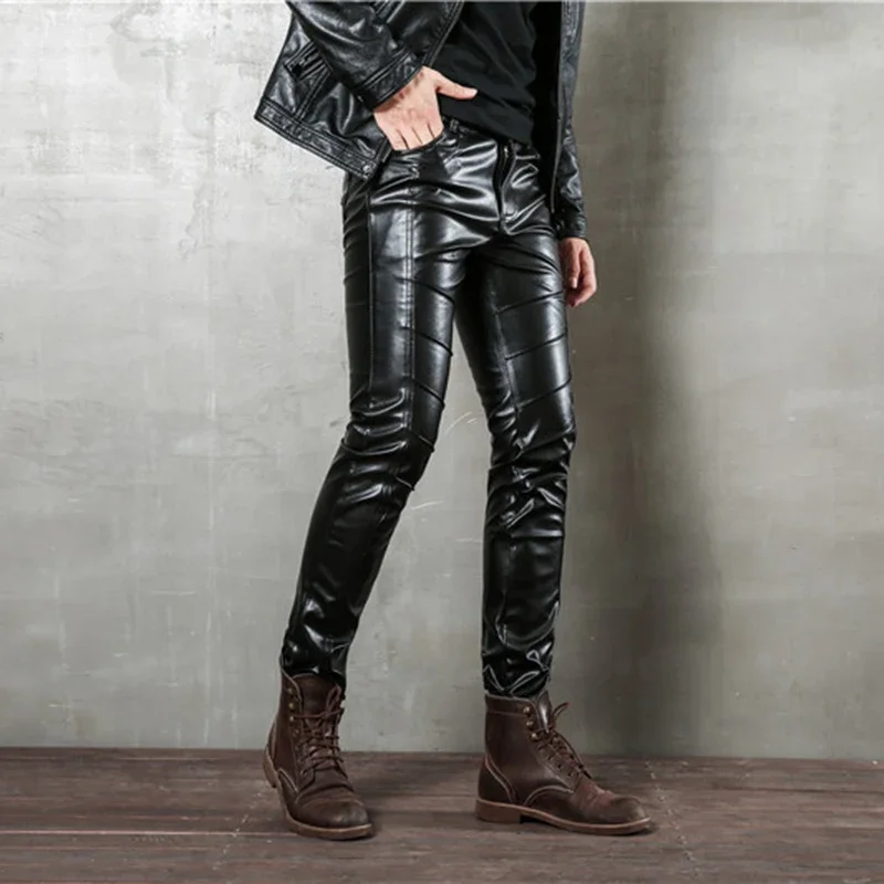 Description Picture 4 of itemIdopy Men`s Halloween Cosplay Zippers Pu Motorcycle Party Holiday Stage Performance Faux Leather Pants Jeans