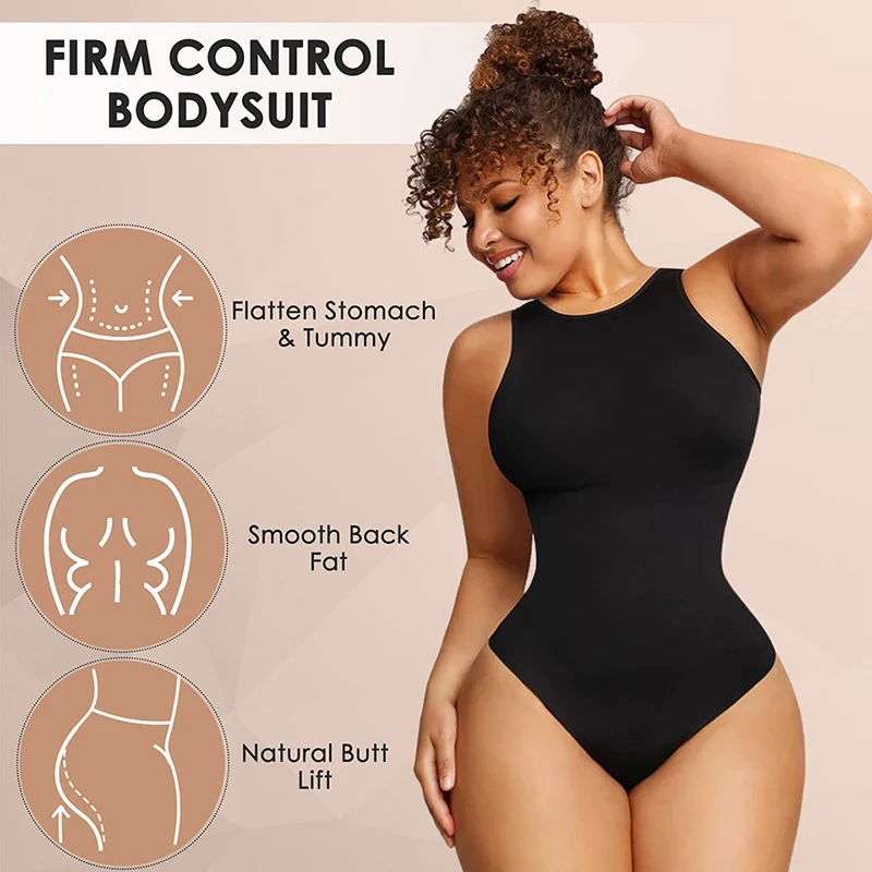 Bodysuit for Women Tummy Control Shapewear Racerback Top Clothing Seamless Body Sculpting Shaper High Neck One-Piece Underwear