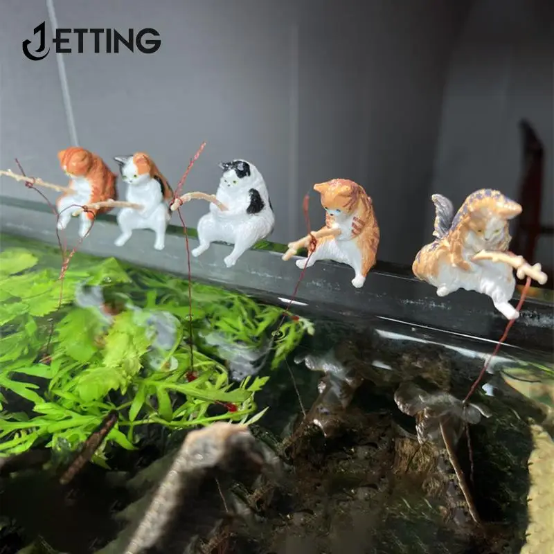 

1Pc Fish Landscaping Cartoon Fishing Cat Statue Mini Resin Figurine Home Decoration Fishing Cat Ornaments Aquarium Decor