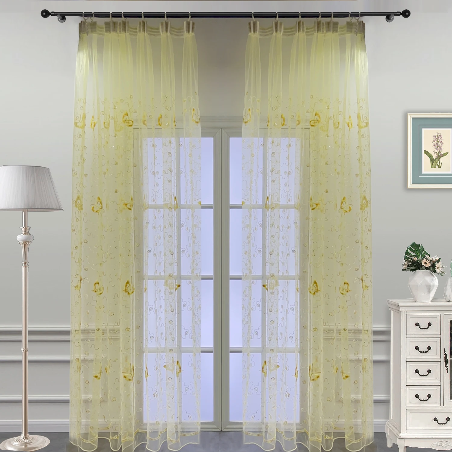 Romantic Modern Embroidered Sequins Butterfly Rustic Sheer Purple Voile Curtains For Living Room Bedroom Kitchen sheer curtains window curtains decor curtains embroidered curtains