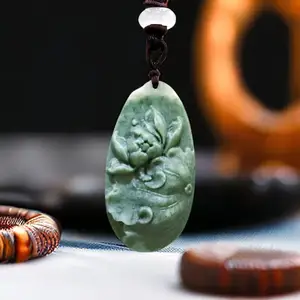 Natural Real Jade Lotus Pendant Necklace Luxury Amulet Accessories Gemstones Carved Jewelry Stone Chinese Fashion