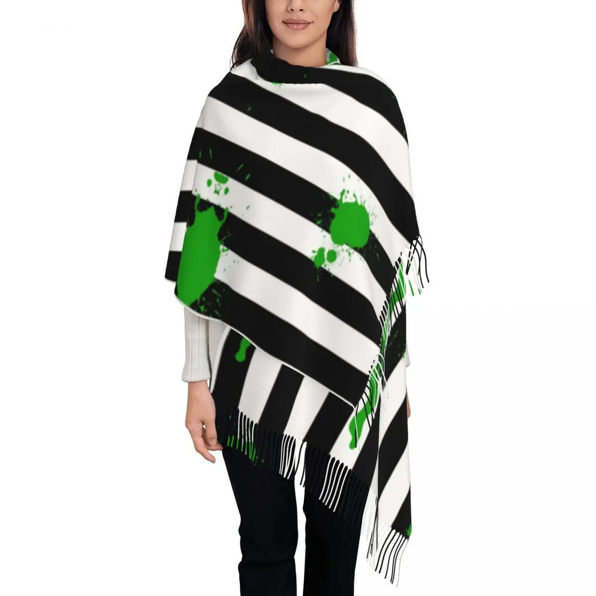 

Beetlejuice Movie Tassel Scarf Women Soft Horror Film Tim Burton Halloween Shawl Wrap Lady Winter Scarves
