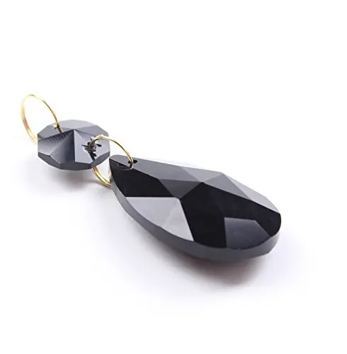 12x 38mm Galss Crystal Teardrop Chandelier Prisms Parts Hanging Pendants Beads +50x Split Ring + 50x 14mm Octagonal Beads Black