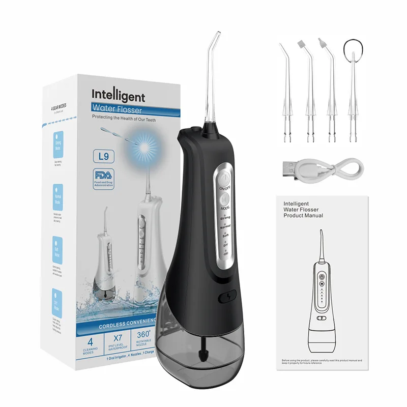 

Intelligent Water Flosser 4 Cleaning Mode Portable Oral Irrigator Dental Water Jet Floss Rechargeable 300ML 4Nozzle Long Battery