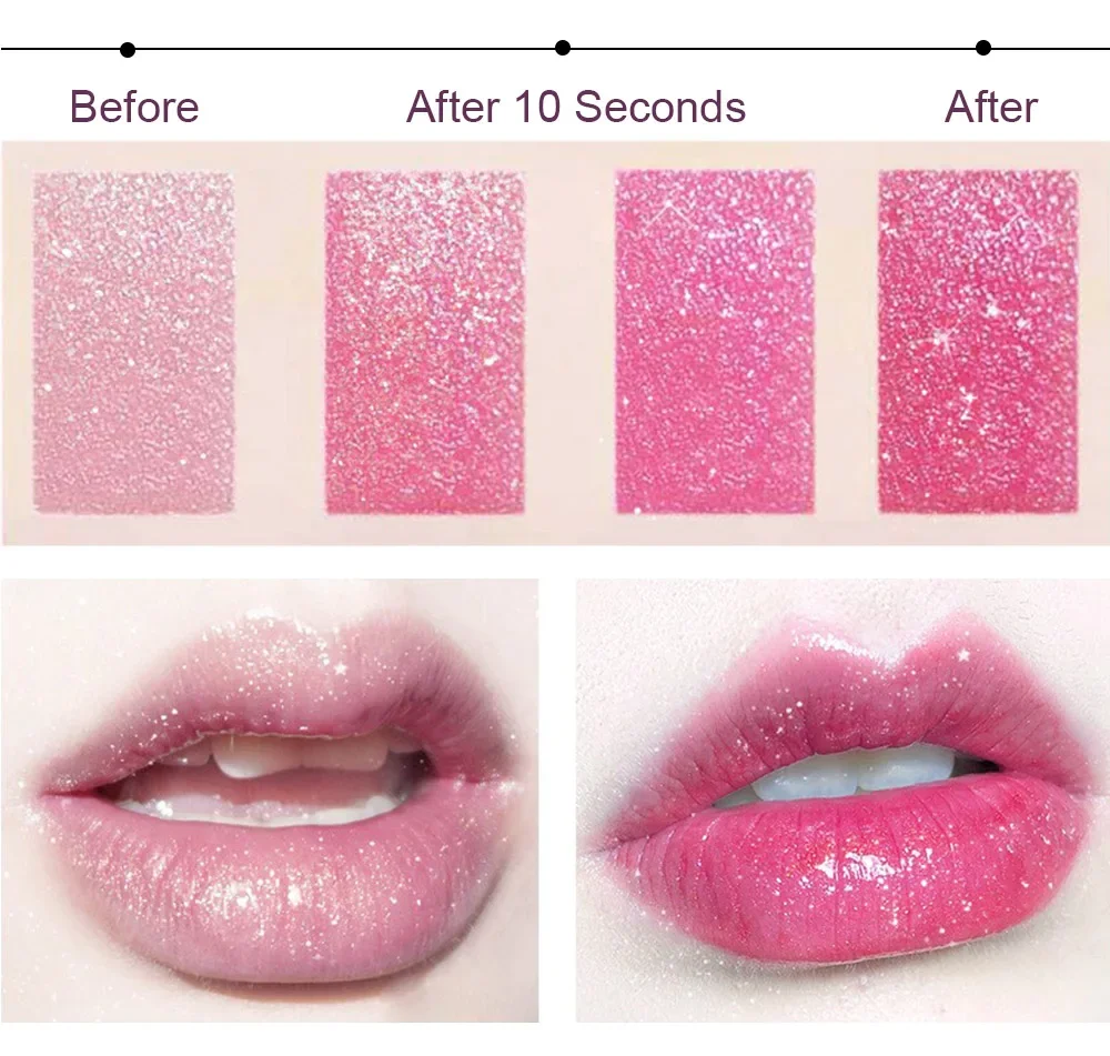 Description Picture 6 of itemJelly Lipstick Cosmetics Temperature Color Changing Glitter Lipstick Waterproof Longlasting Moisturizing Tint Sexy Lip Makeups