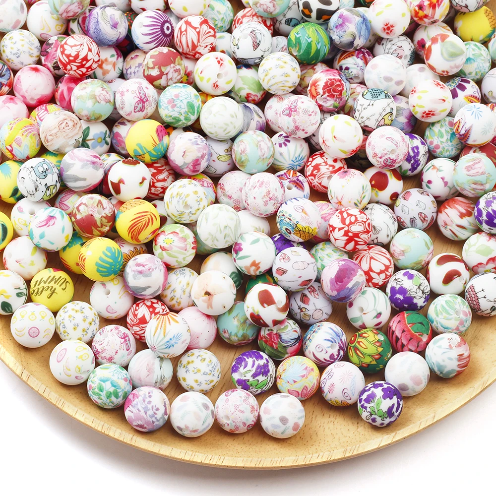 Description Picture 3 of item15mm 20Pcs/Lot Printed Silicone Beads Baby Nursing Chewable Teething Beads Pacifier Teether DIY Necklace Accessories