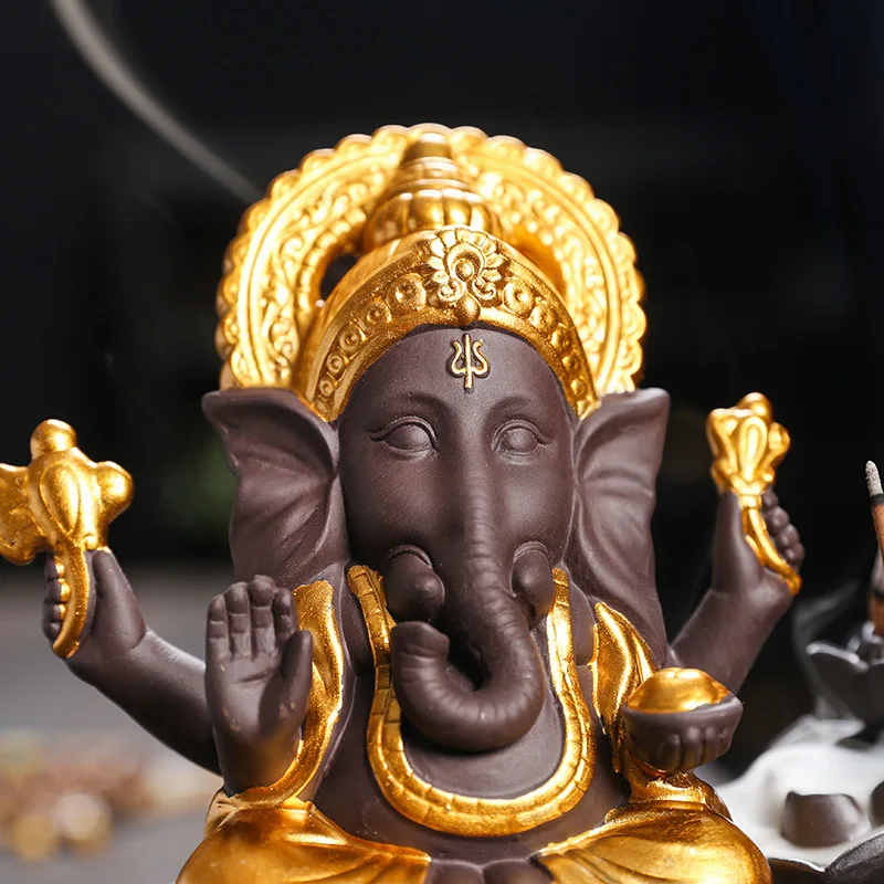 Handicrafts Lucky Ganesha Elephant Waterfall Backflow Incense Burner Home Decor Incense Stick Holder Lotus Censer (no Incense)