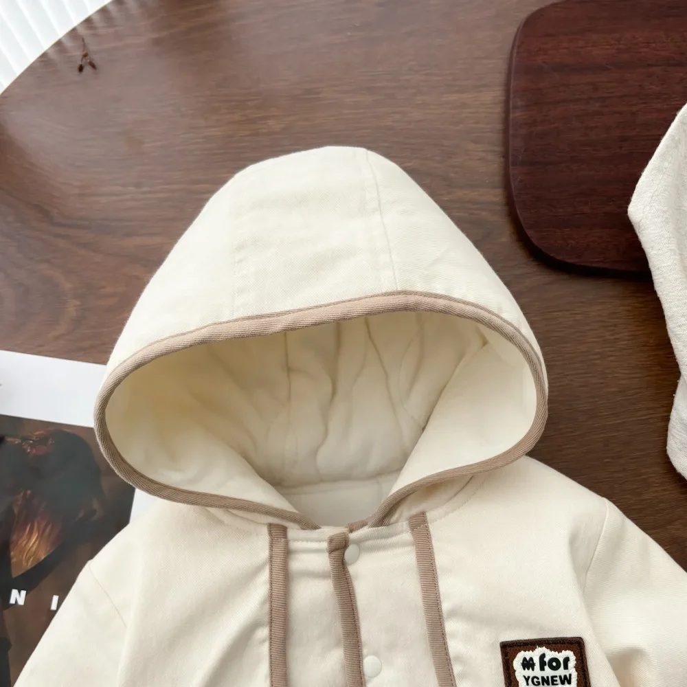 Winter New in Kids Baby Girls Boys Thicken Contrast-colored Quilted Jacket , Infant Toddler Hooded Fashion Top Outwear Coat
