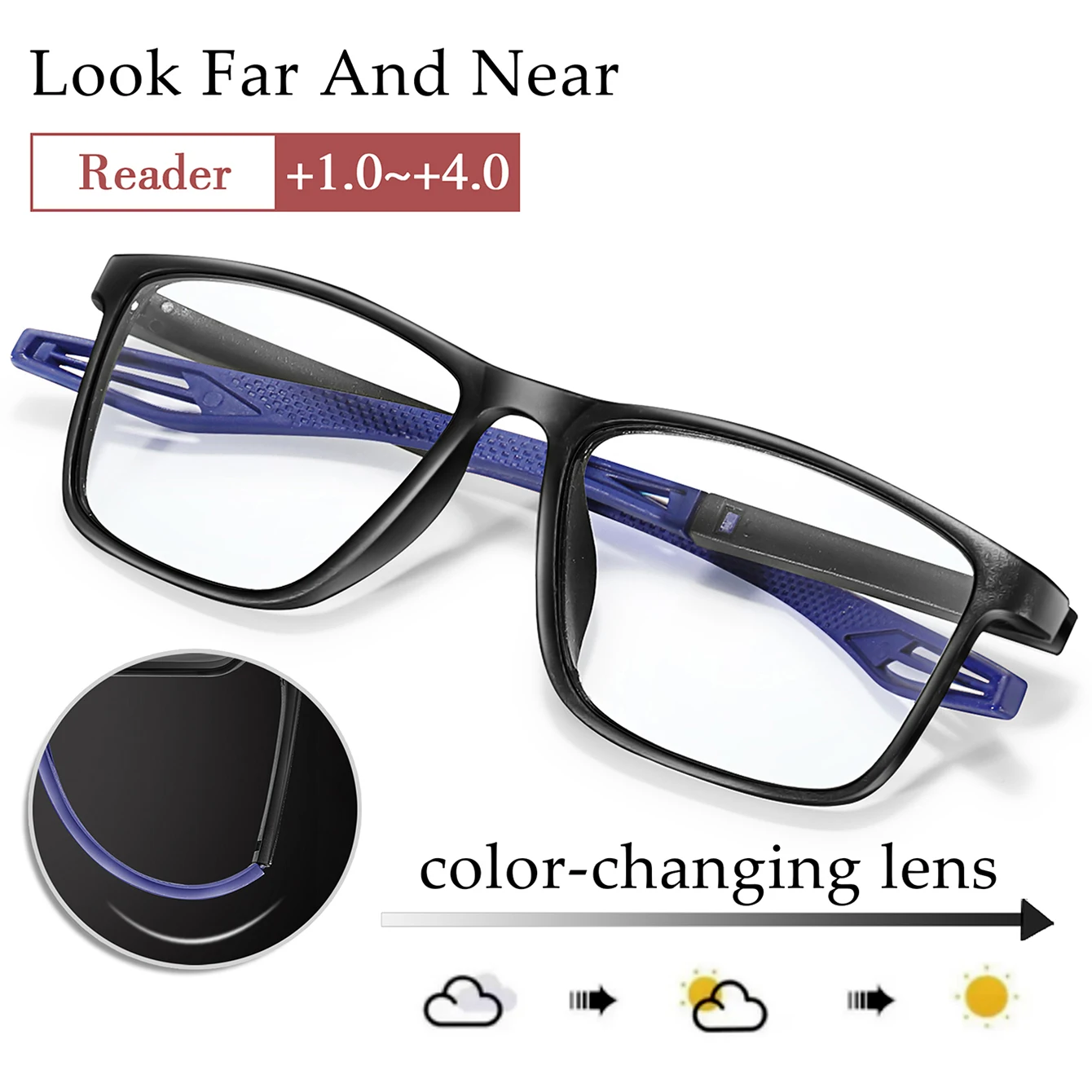 No Brand Photochromic Reading Glasses Rectangular for Grandparents