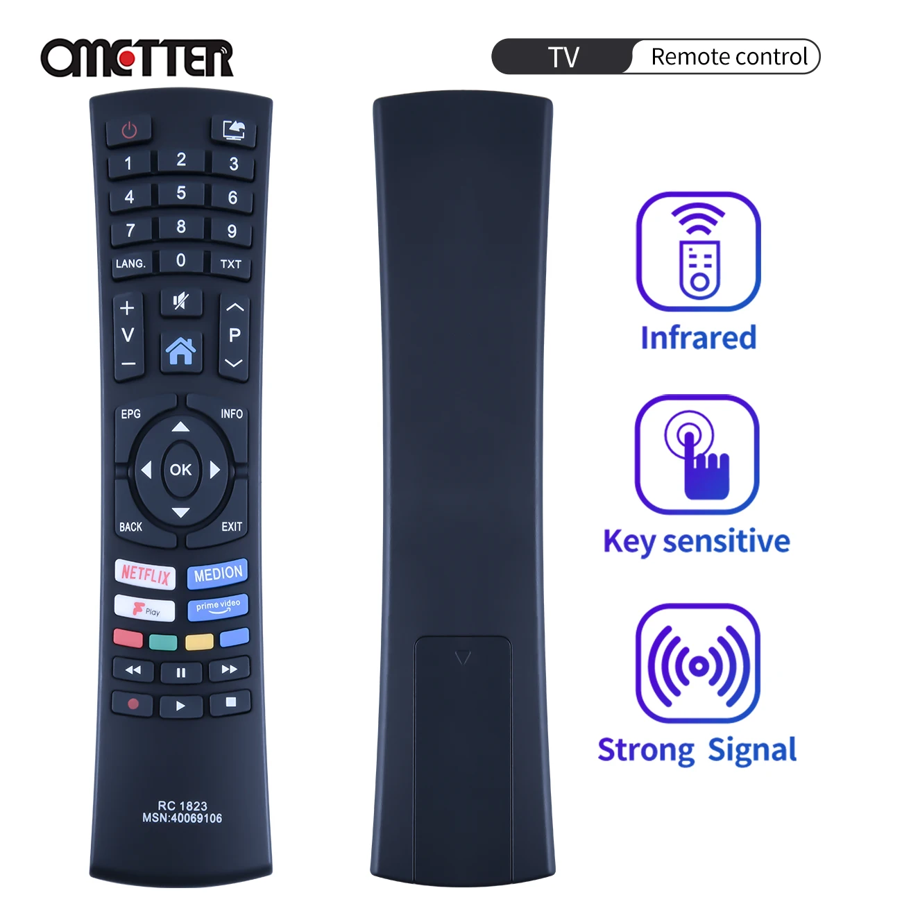 Rc1823 Rc 1823 Televcommande De Remplacement Compatibile Avec Per Medion Smart Full Hd Tv Life P13901 (Md 31373)