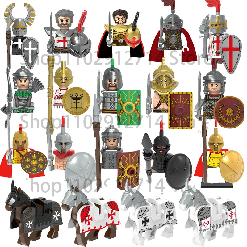 Historical Medieval  Sparta Heroes Crusader Roman Soldiers Building Blocks  Military Mini Action Figures Bricks Toys For Kids