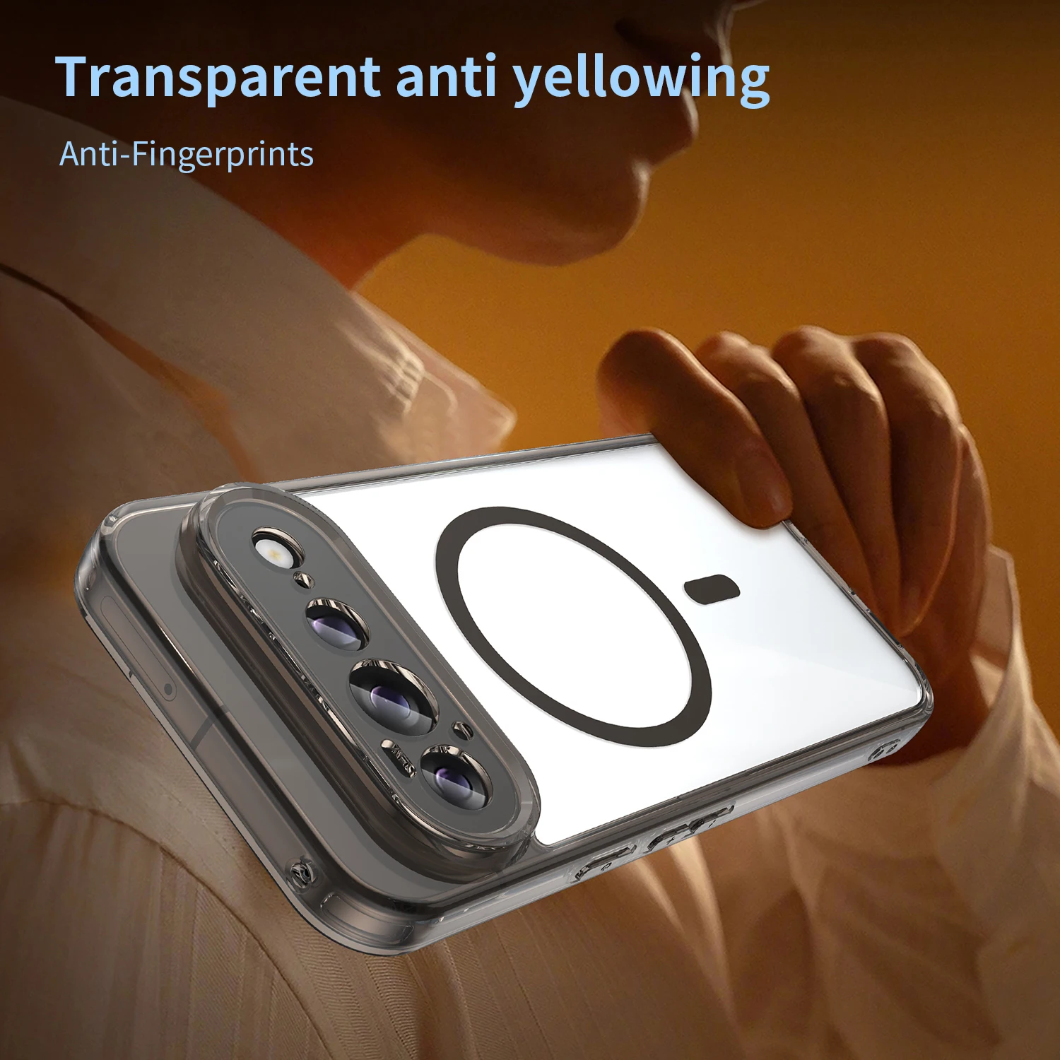 Magnetic Transparent Shockproof Phone Case with Soft TPU Frame & Acrylic Protective Cover