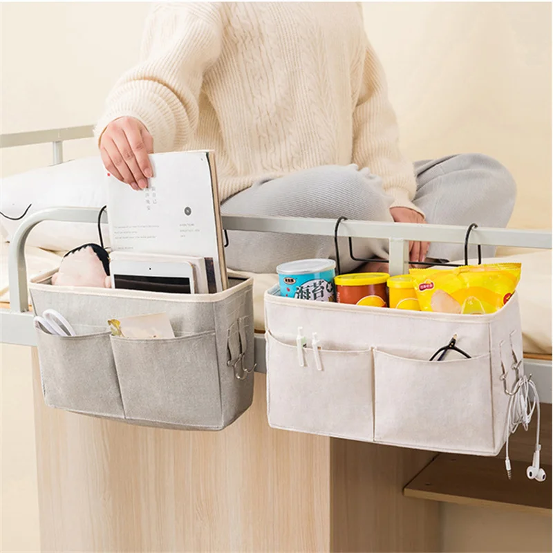 Cotton Bedside Storage Bag Organizer Bed Desk Bag Sofa TV Remote Control  Hanging Bag Storage Organizer Bed Holder Pockets