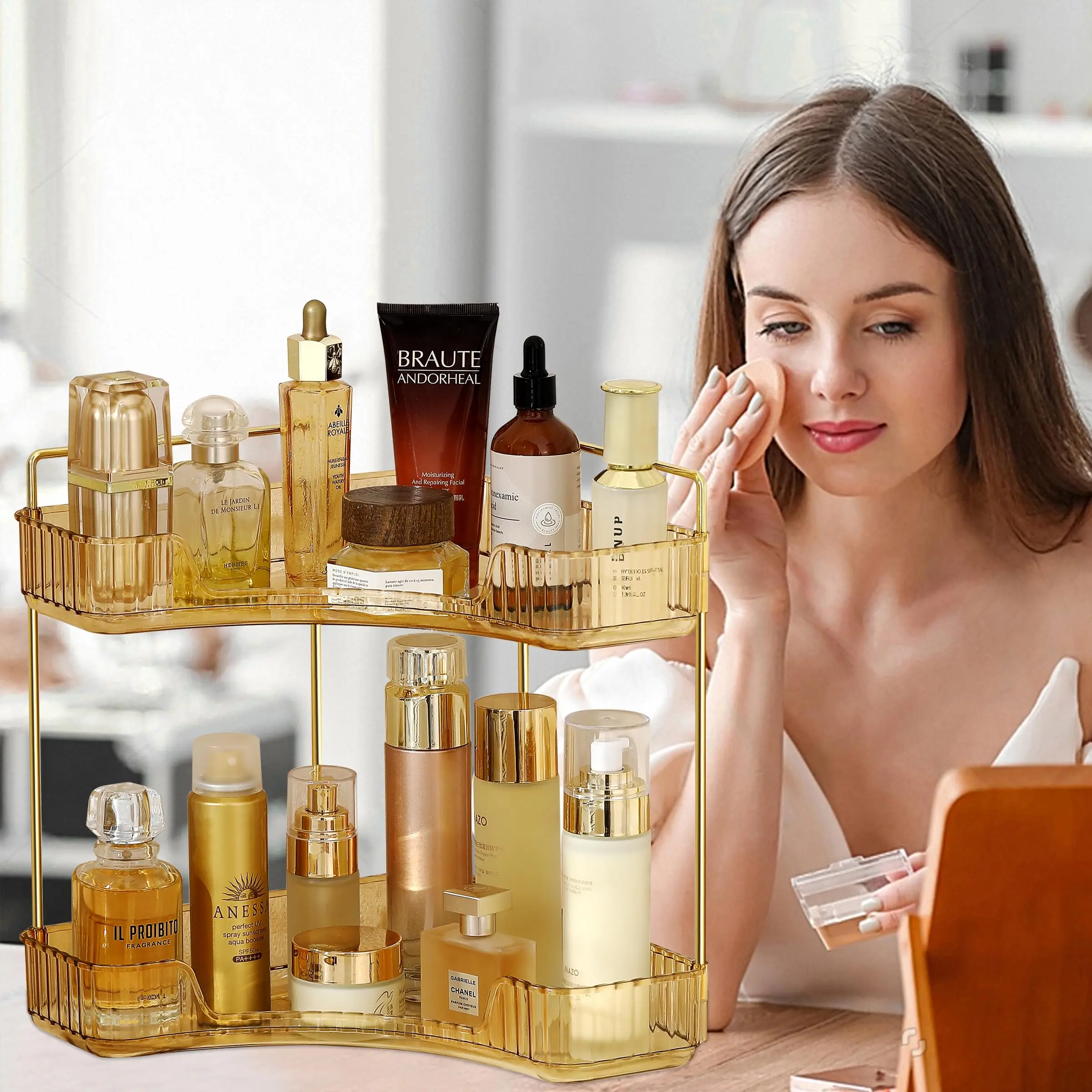 Corner Bathroom Counter Organizer Bathroom Countertop Shelf Makeup Storage Holder for Vanity Perfume Tray for Corner Storage 2