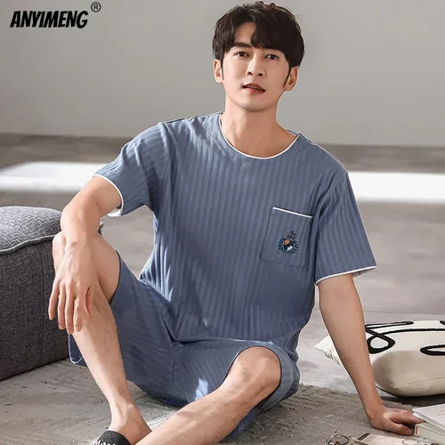 Dropshipping pyjama Mens Cotten Pajamas Sleep Wear 큰 사이즈 3xl 4xl Pijamas Para Hombre 여름 코튼 반바지 잠옷 7