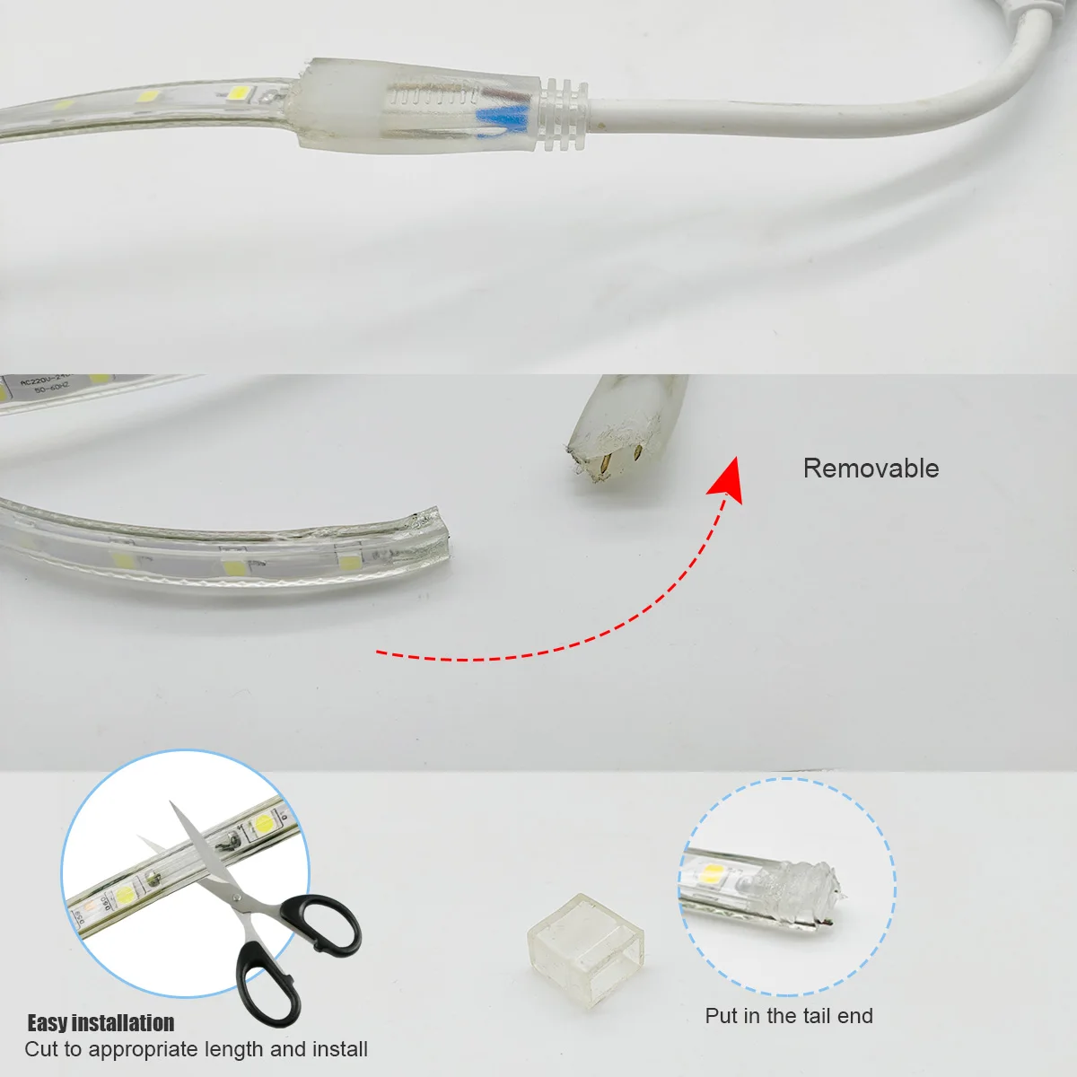 60Leds/m SMD 5050 Led Strip Light 220V High Brightness Waterproof Flexible Kitchen Outdoor Garden Led Lights 5m10m EU plug 4