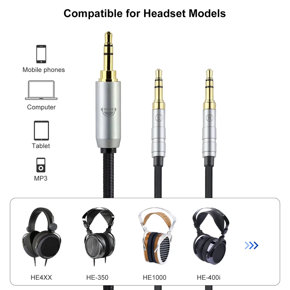 4.4mm To Dual 2.5mm Headphone Cable - 8 Core Silver Plated For Hifiman