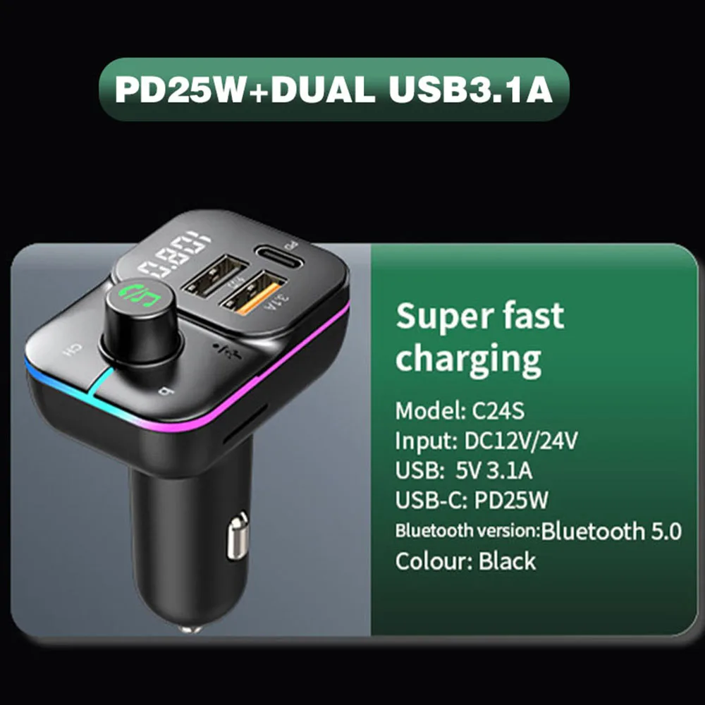 Bluetooth 5.0 FM Transmitter Car Adapter with Type-C PD QC3.0 USB Port Support MP3 Player Handsfree Calling fm transmitter,car mp3 player