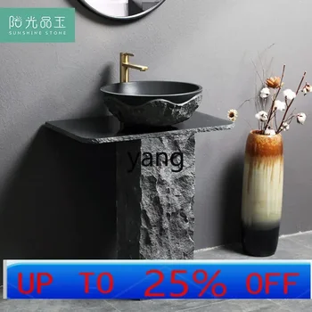 อ่างล้างหน้าแบบตั้งพื้นพร้อมฐานในตัวสำหรับใช้ภายนอกอาคาร เช่น ระเบียง ลานบ้าน ทำจากหิน LH 1