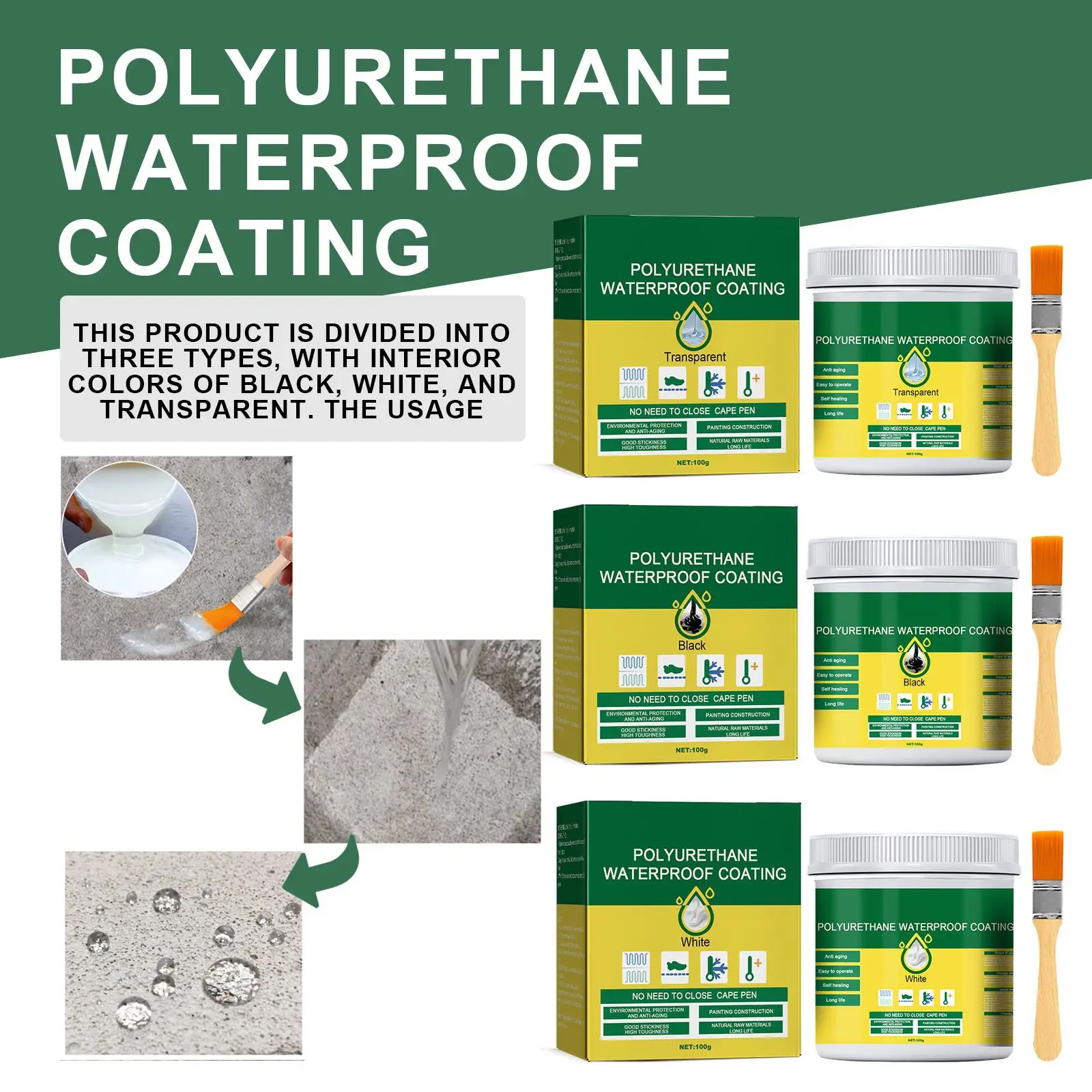 

100g Waterproof Adhesive Leak Filling Agent Bathroom Balcony Roof Leak Proof External Wall Special Waterproof Sealing Coating