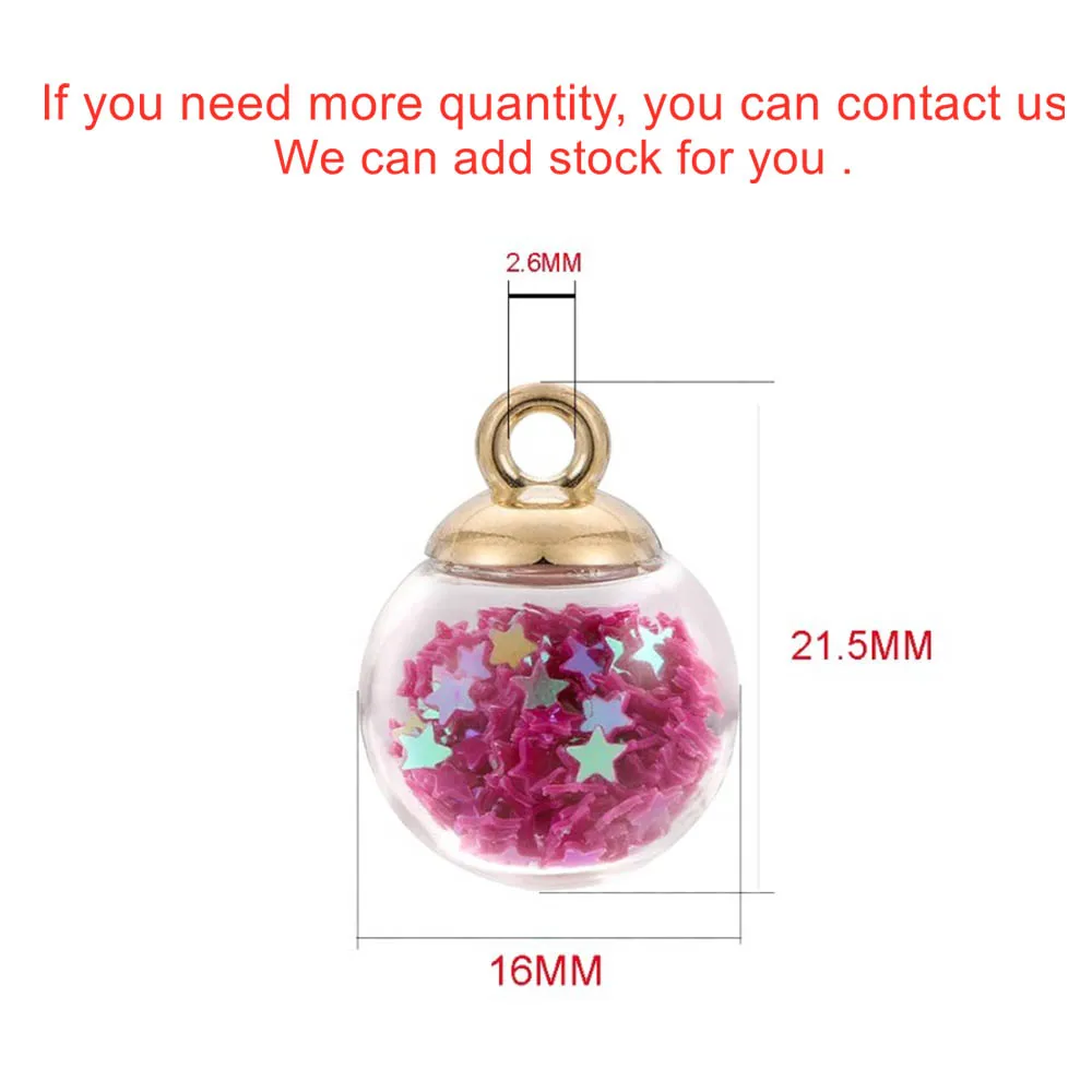 10Pcs Charms Star Sequins Transparent Glass Ball 16mm Pendants Crafts Making Findings Handmade Jewelry DIY for Earrings Necklace