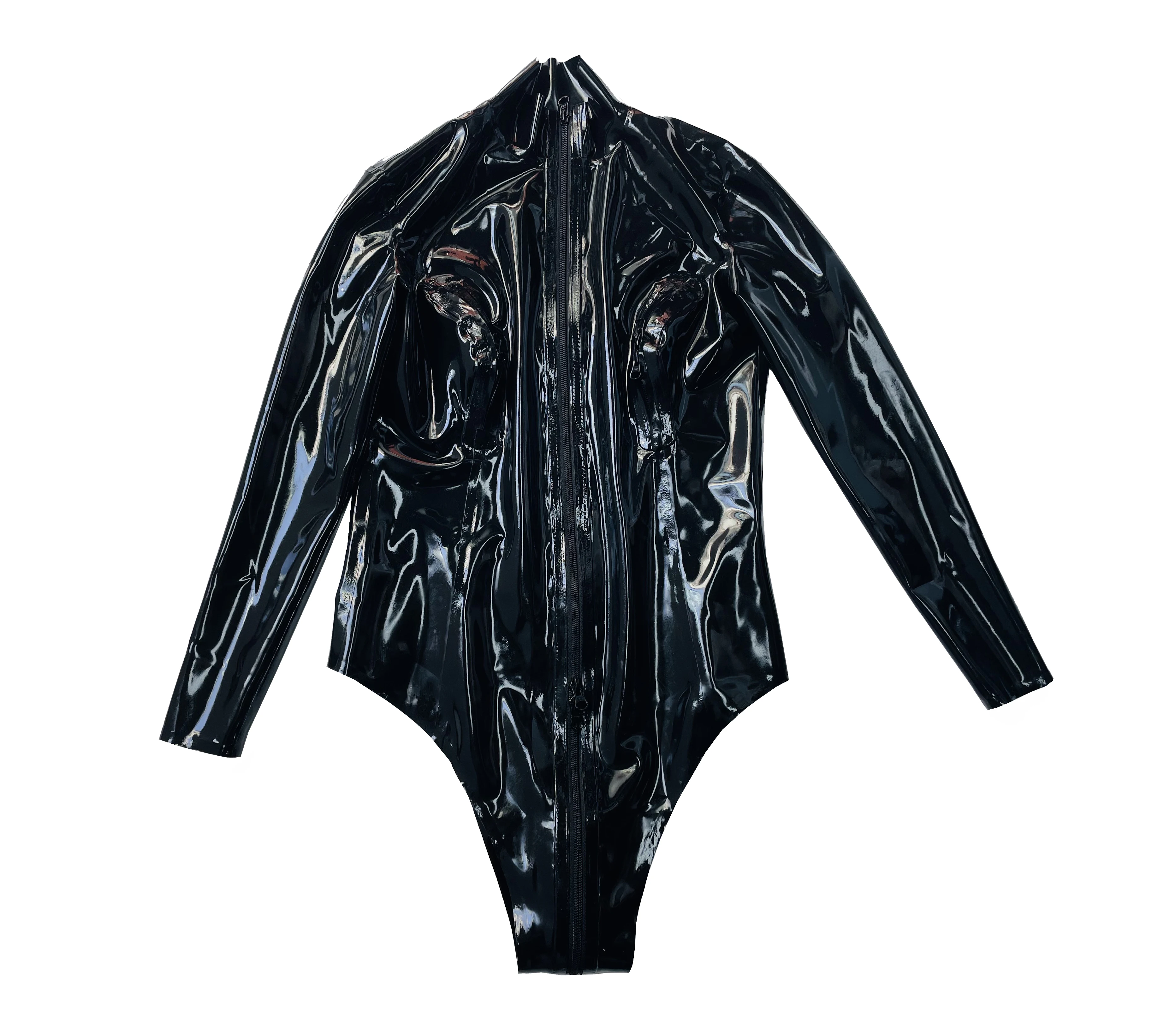 

Латексный купальник catsuit, купальник на груди, молнии спереди, с тремя молниями