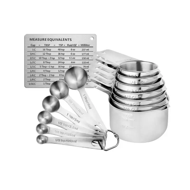 Silver Measuring Cups & Spoons 7PCS/set easy-to-read capacities