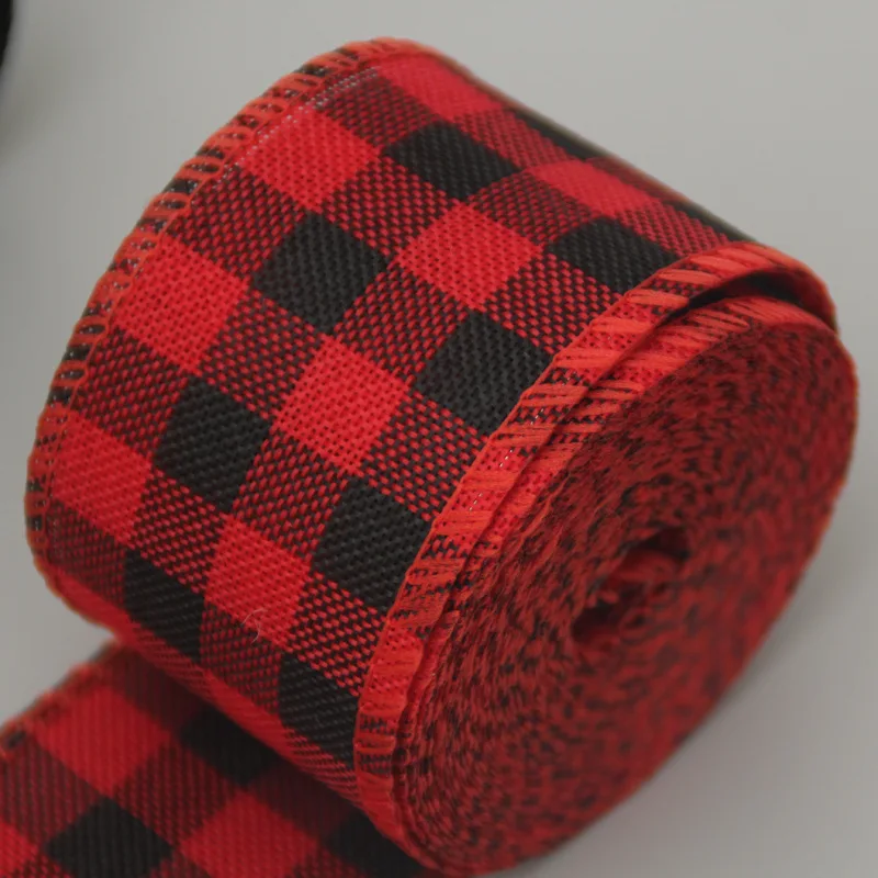 Ribbon Imitation Hemp Wire Edge Linen Christmas Decoration Red And Green Snowflake Plaid 6 M/Roll