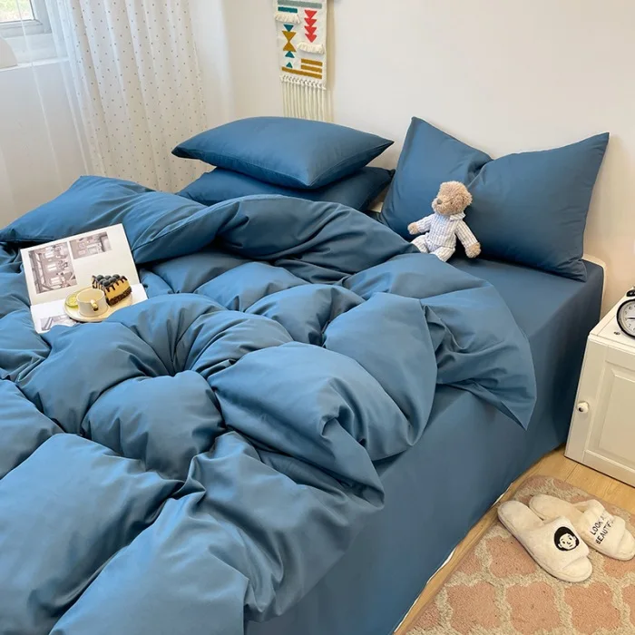

Bedding Set Ins Style Pure Water Wash Cotton Four-piece Quilt Full Sheet Quilt Cover Student Dormitory Single Four-piece Bedding