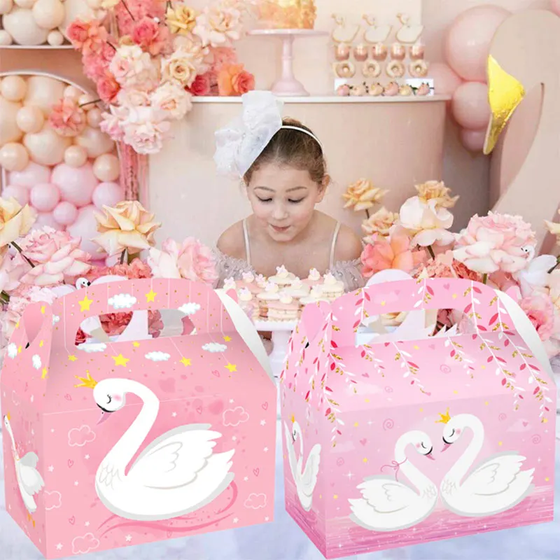 Paquete de 12 bolsas de regalo para fiesta de cisne, decoración de fiesta  de cumpleaños con temática de cisne rosa, aperitivos, bolsas de papel con
