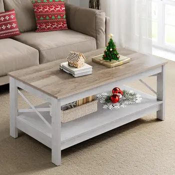 Farmhouse Wood Coffee Table Storage 1