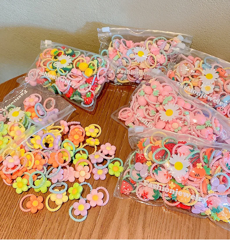 20/10 Pcs Cute Children's Cartoon Fruit Girl Hair Circles Cartoon Animal Rubber Band Hair Accessories Baby No Harm Hair Rope