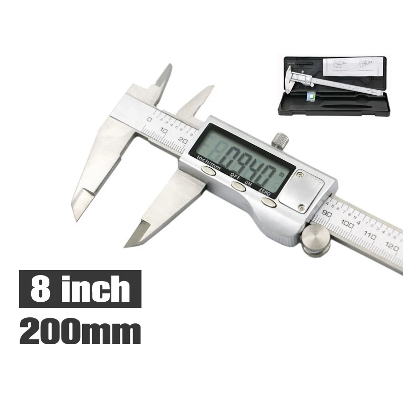 

8" 200mm Digital Caliper Metal Ruler Gauge Stainless Steel Electronic Vernier Calipers Micrometer Depth Measuring Tool