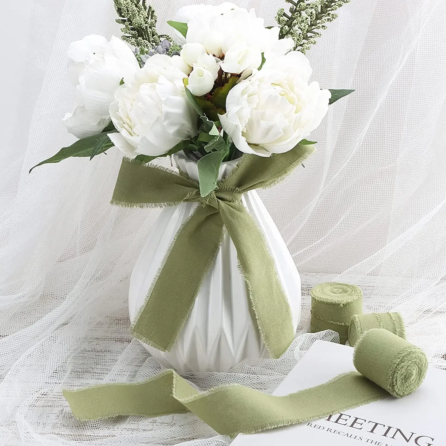 Frayed Cotton Silk Ribbon Edged Wrinkle Handmade Ripped Wedding Party Flower Bouquet Gift Packing Decorations DIY Craft