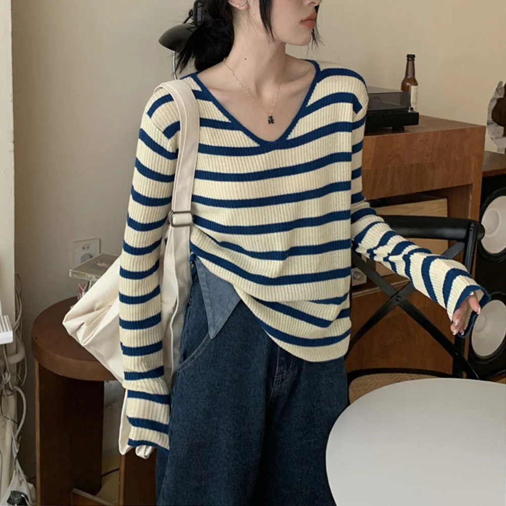 Women Striped Long Sleeve Sweater