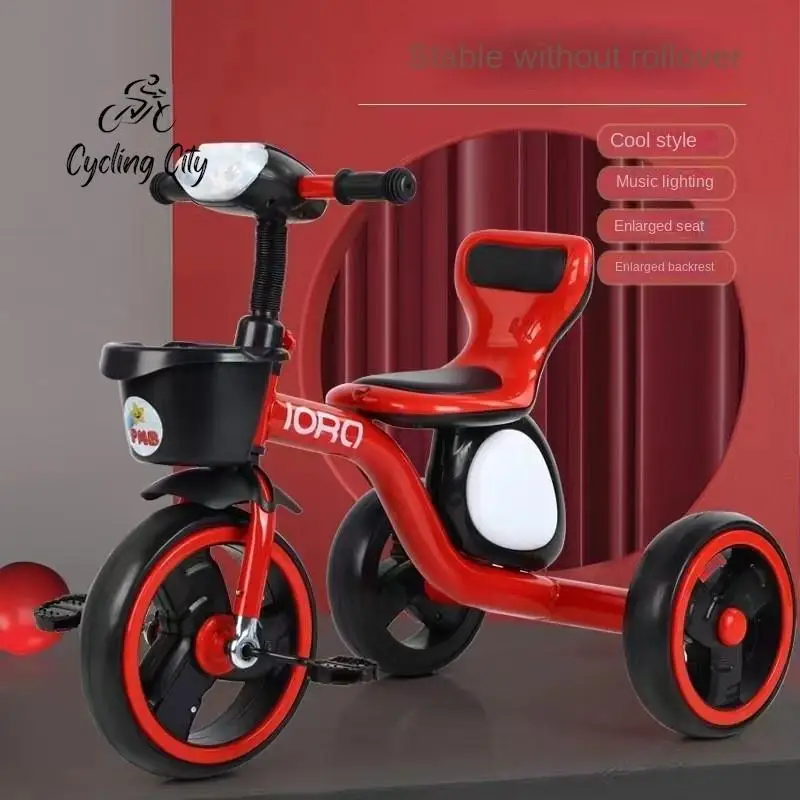 Children's Tricycles 2-7 Year Old Baby Bicycles Children's Bicycles Lighting Music Cars Stable Non Overturning Suitable For Kid