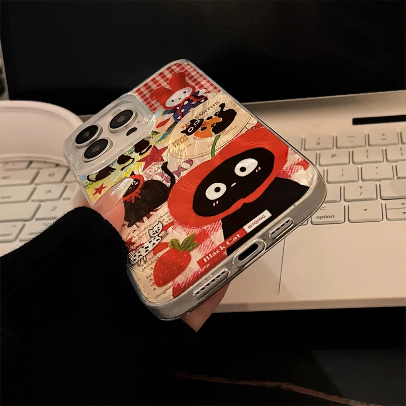 Adorable Red Hat Cat Strawberry Phone Case Cover