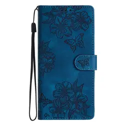 Elegant 3D Flower Leather Wallet Flip Case - Premium Phone Back Cover for Samsung S24 Plus (Blue)