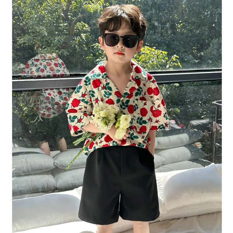 2-11T Kids Boys Clothes Floral Pattern Boy Cotton Blouse Shirt
