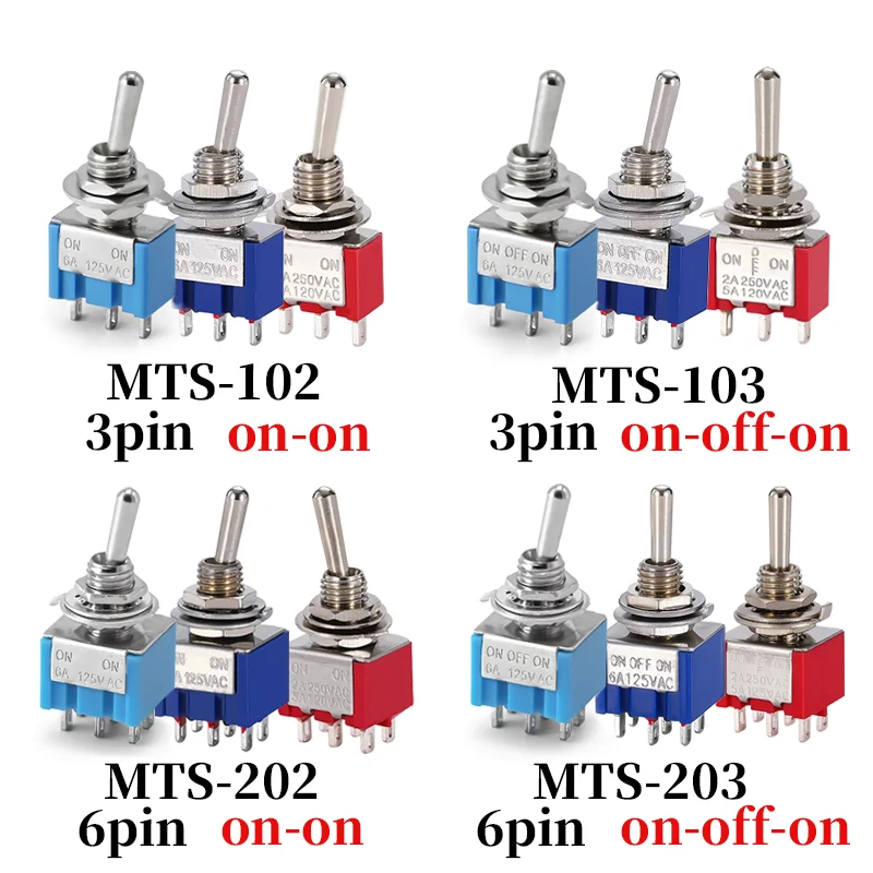 Toggle Switch 10pcs MTS-102 103 MTS-202 203 Toggle Switch 6A 125VAC on on SPDT 6mm Mini Switch DPDT off Waterproof Cap