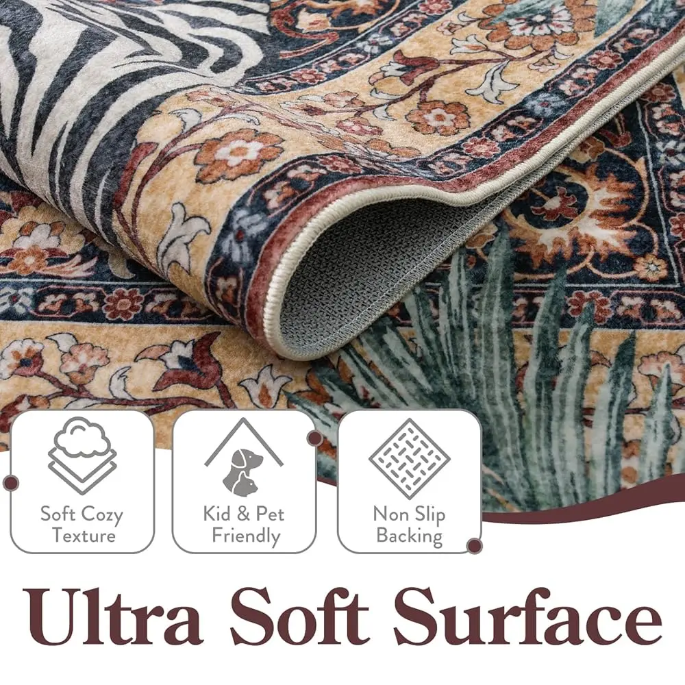 5×7 Washable Vintage Tiger Area Rug 3