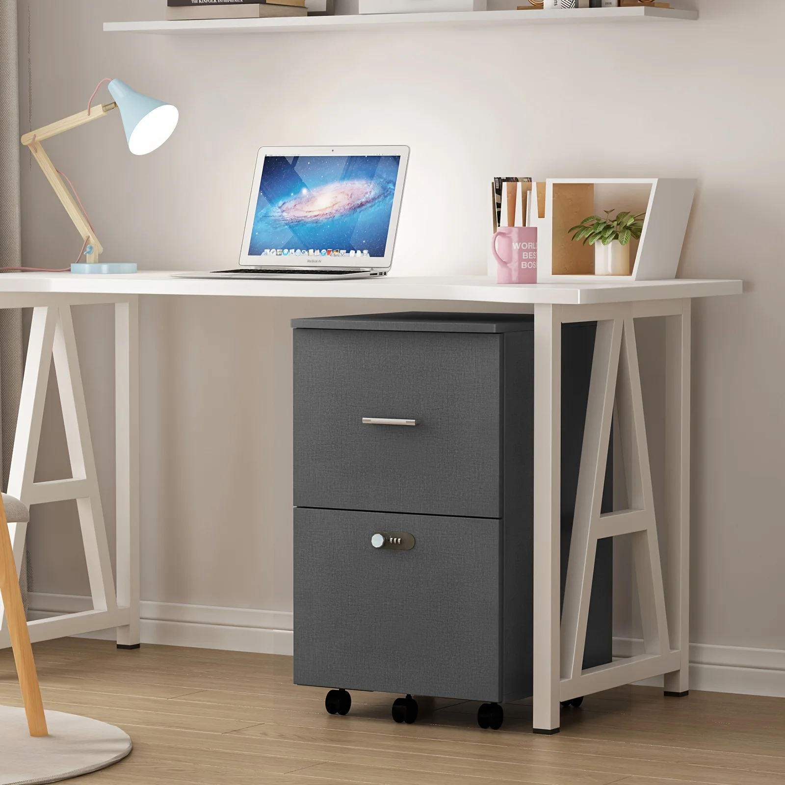 

2-Drawer File Cabinet, Locking Wood Filing Cabinet for Home Office, Small Rolling File Cabinet, Printer Stand, for A4, Letter-Si