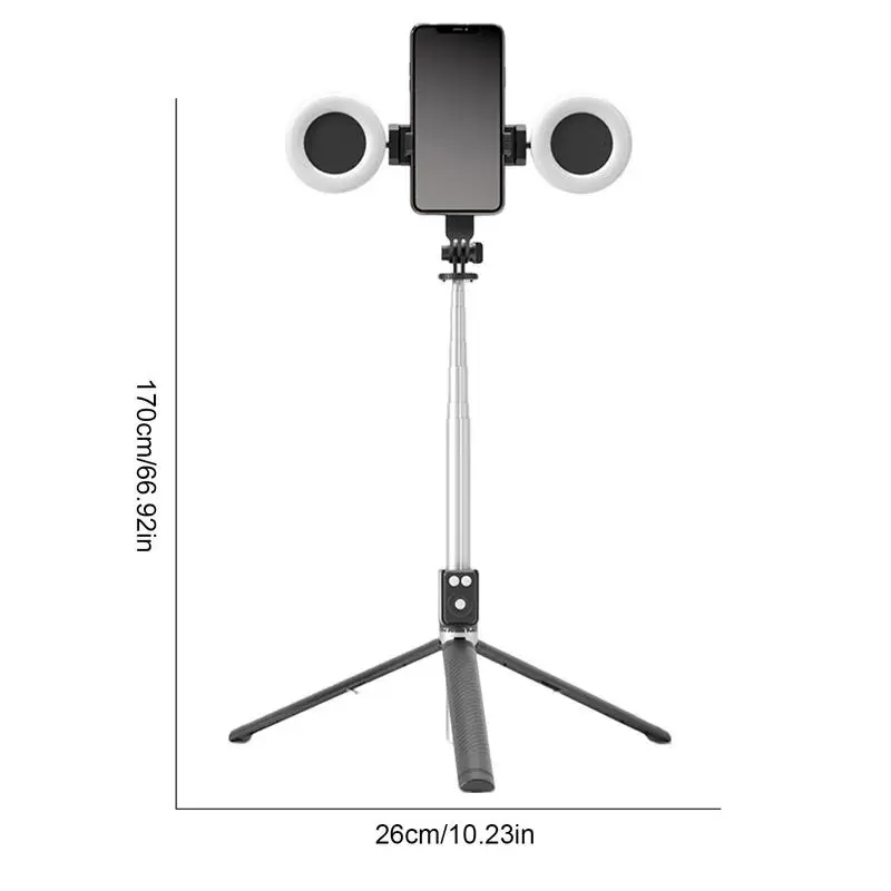 6 In 1 Selfie Stick Tripod With 2 Lights 67Inch Height Wireless Remote Phone Tripod Stick Cell Phone Holder Travel Phone Tripod
