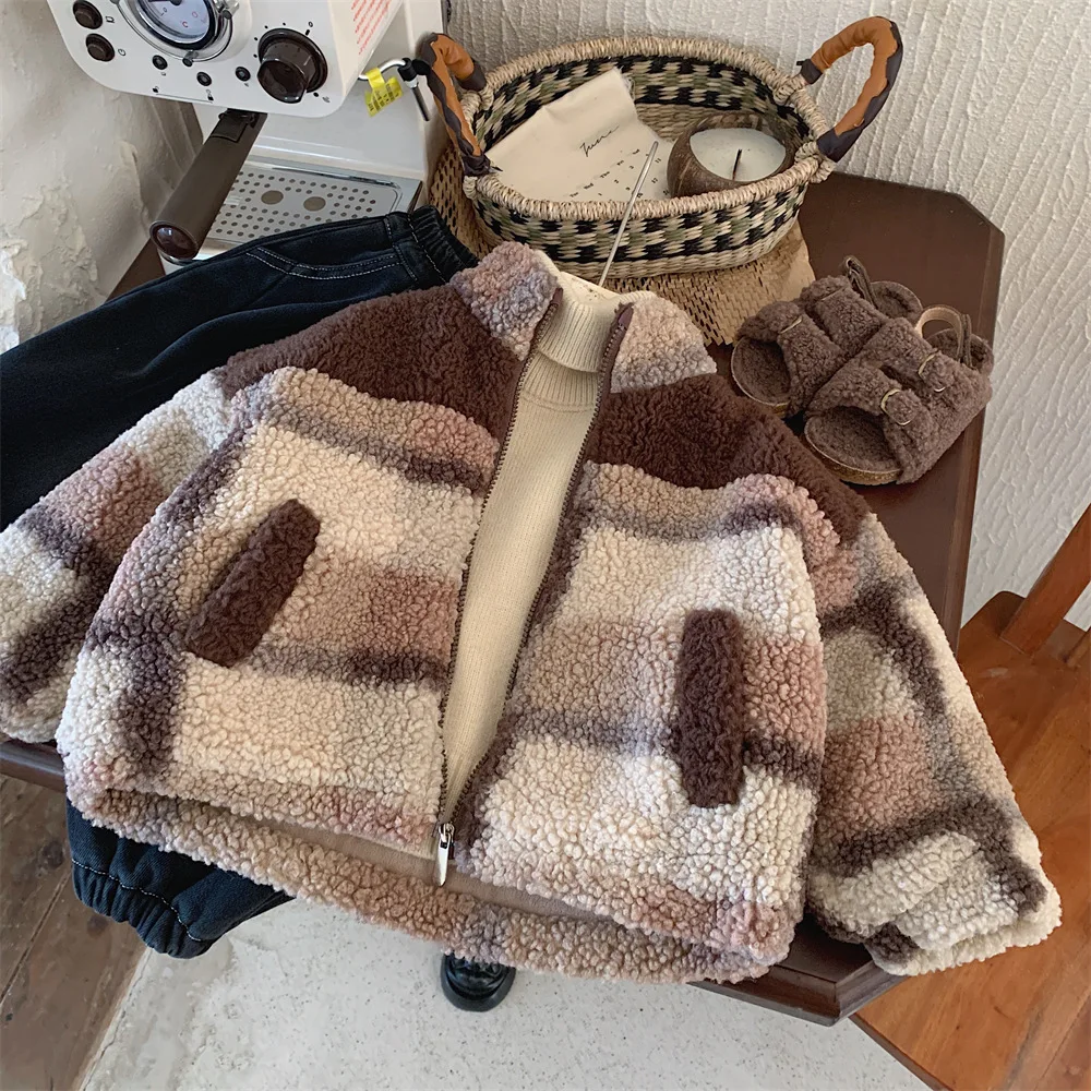 Autumn Winter Korean Children Boy Woolen Coat Cotton Fleece Thick Baby Boy Jacket Loose Patchwork Handsome Infant Boys Coat