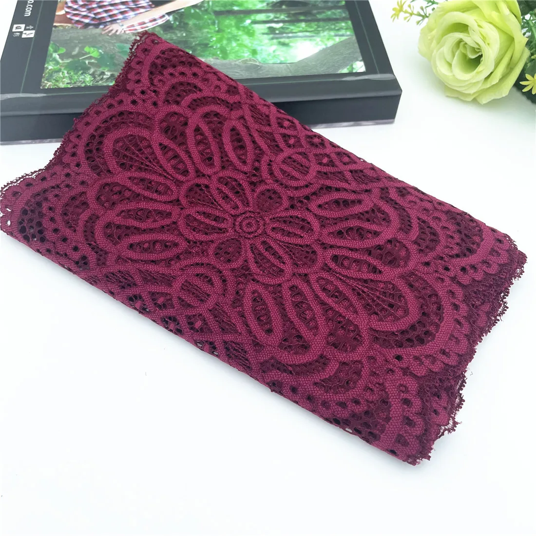3y/lot Width 24.50cm Burgundy Elastic Stretch Lace Trims 5