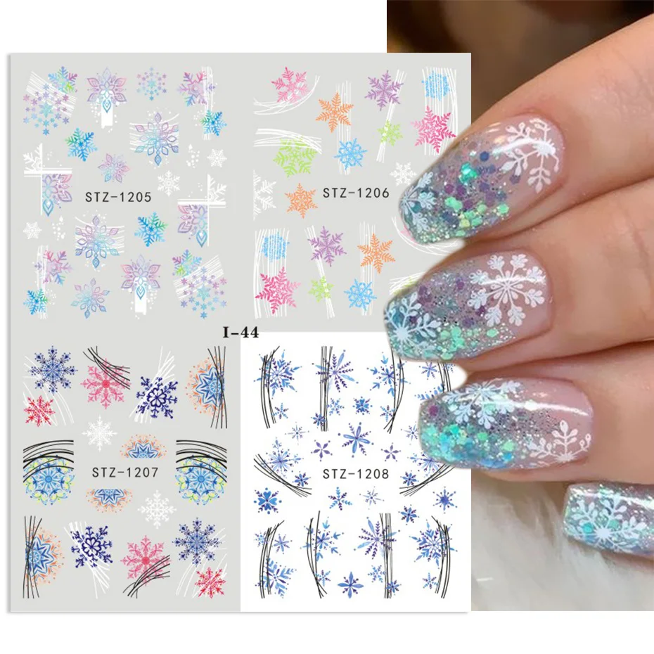 4 In 1 Xmas Flower Nail Stickers Snowflake Cartoon Bird Santa Penguin Elk Winter Decals Slider New Year Decor Manicure SAI44-49 nail stickers nail art decoration nail decals flower stickers