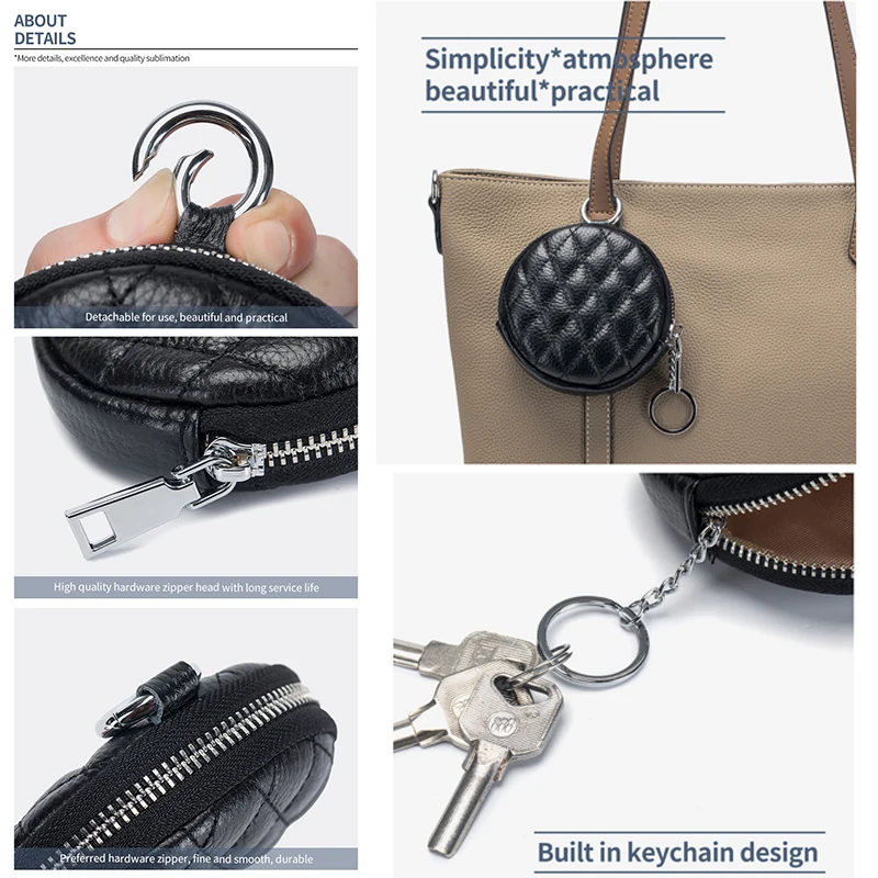 Coin Purse for Women Credit Card Cases Brand Diamond Lattice Money Organizers Wallet with Keychain Fashion Round Zipper Wallet