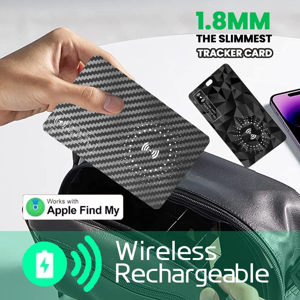 Wallet Tracker Card Wireless Charging Works for Apple Find My Waterproof Ultra Slim Tracking Card for Effortless Wallet Tracking