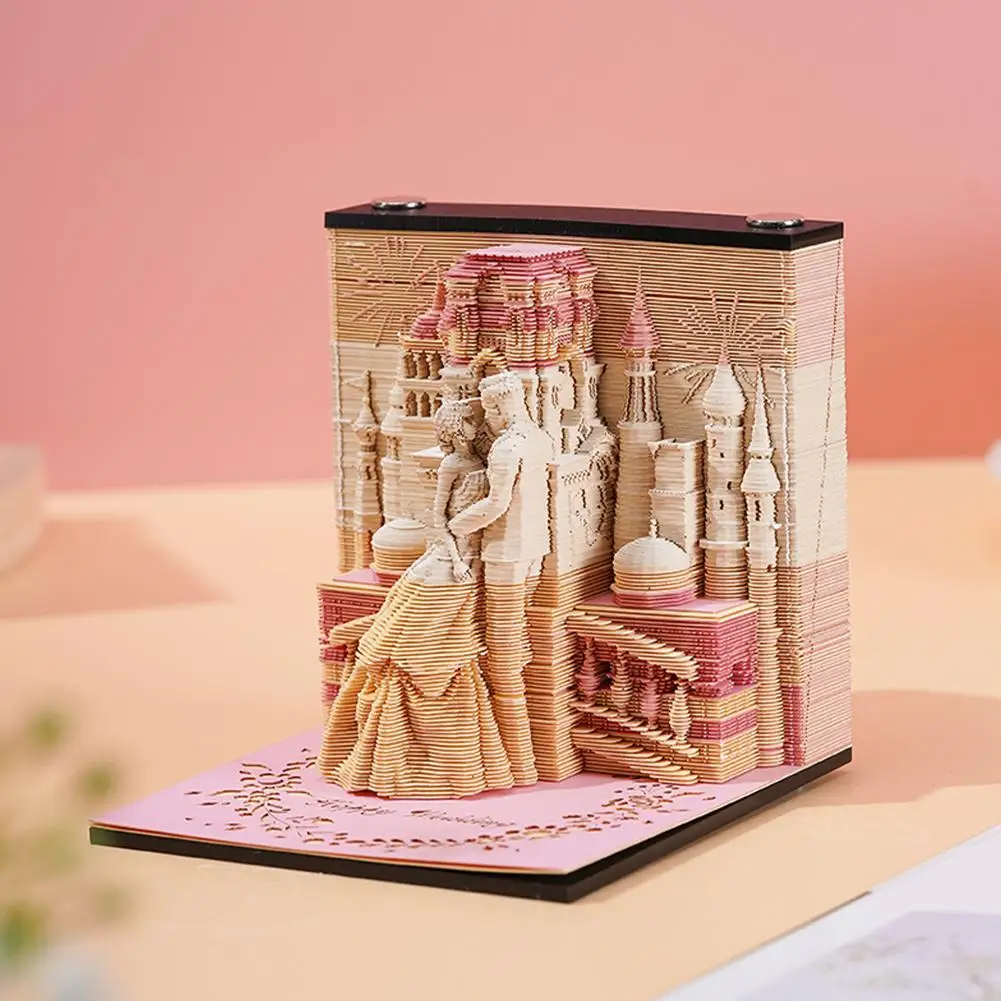 창의적인 3D 종이 조각 아트 성 메모장 달력 플래너 메모 패드, DIY 스티커 메모, 사무실 책상 장식, 선물